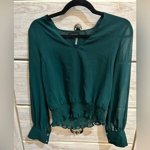 1.STATE Emerald Smocked Waist Blouse